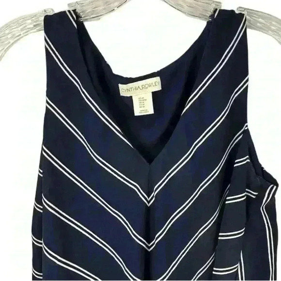 Cynthia Rowley Women's M Blue Striped V-Neck Sleeveless Tank Top - Picture 2 of 8
